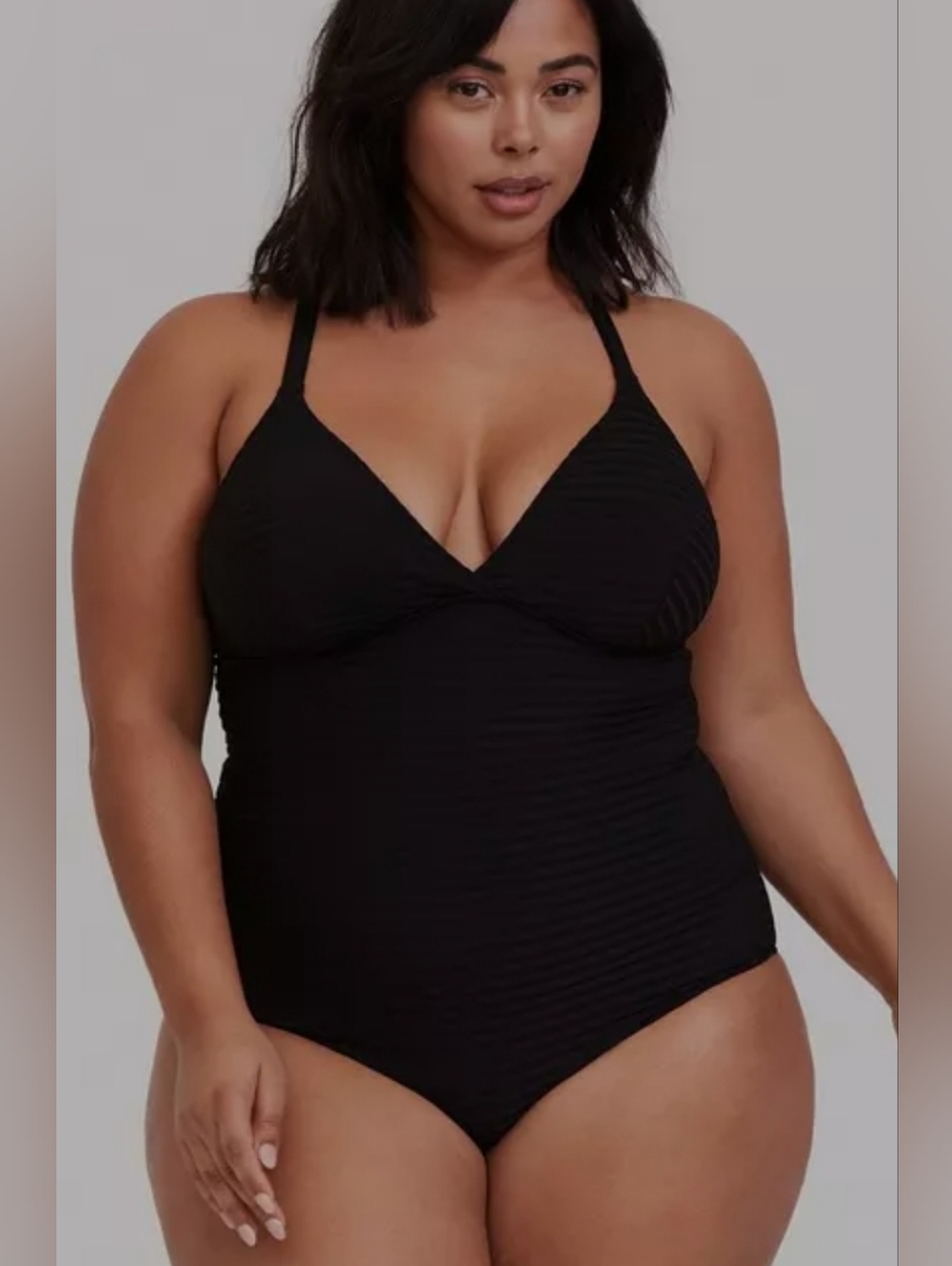 Torrid Wireless Shadow Stripe One Piece Swimsuit Size 2 (2X) Black
